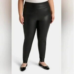 Leggings 3X Black Faux Leather Full Length Pleather Stretch Pants Plus Size NWT